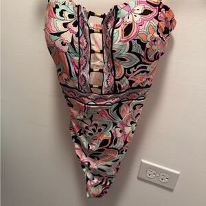 Pucci Inspired Printed One Piece Swimsuit with Removable Straps - Size 6